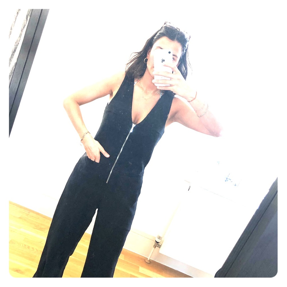 Black Denim Zip Up Sleeveless Jumpsuit